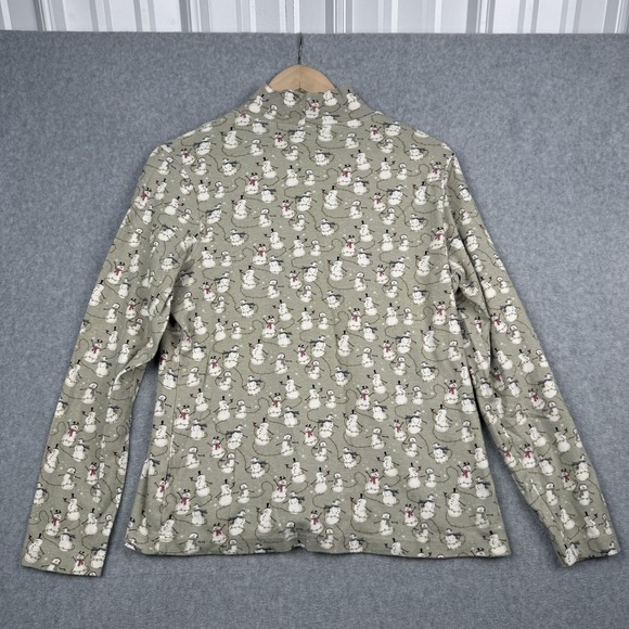 Croft & Barrow Shirt Womens L Green Mock Turtleneck Snowman Holiday Christmas - Picture 3 of 9
